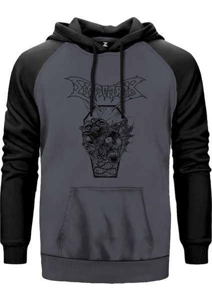 Dismember Skull Gri Renk Reglan Kol Kapşonlu Sweatshirt