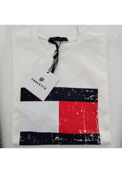 Göğüs Eskitme Baskılı Bisiklet Yaka Erkek T-Shirt