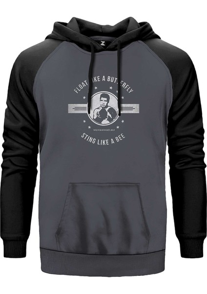 Muhammed Ali Butterfly Gri Renk Reglan Kol Kapşonlu Sweatshirt