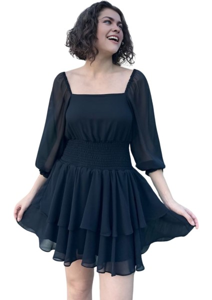 Kadın Beli Gipeli Fırfırlı Mini Şifon Elbise modelleri