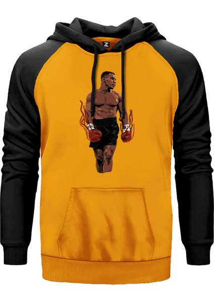 Mike Tyson Fire Boxing Gloves Sarı Renk Reglan Kol Kapşonlu Sweatshirt