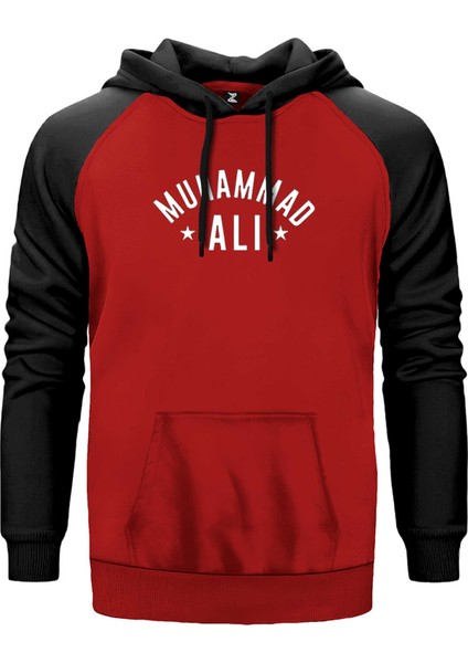 Muhammed Ali Text Kırmızı Renk Reglan Kol Kapşonlu Sweatshirt