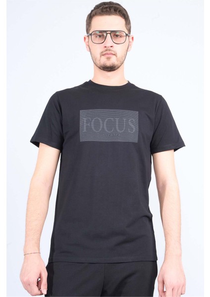 4040 Erkek Bisiklet Yaka Baskılı Regular T-Shirt Siyah