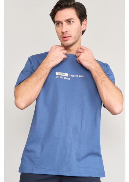 Çetinkaya Mentality 3741 Bisiklet Yaka Penye Regular Baskılı Tshirt Indigo