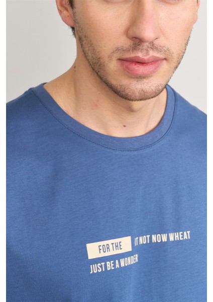 Çetinkaya Mentality 3741 Bisiklet Yaka Penye Regular Baskılı Tshirt Indigo