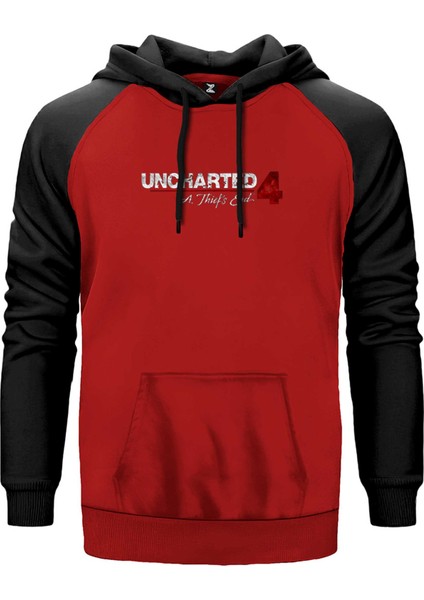 Uncharted 4 Logo Kırmızı Renk Reglan Kol Kapşonlu Sweatshirt