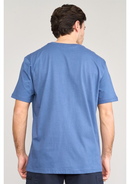 Çetinkaya Mentality 3741 Bisiklet Yaka Penye Regular Baskılı Tshirt Indigo