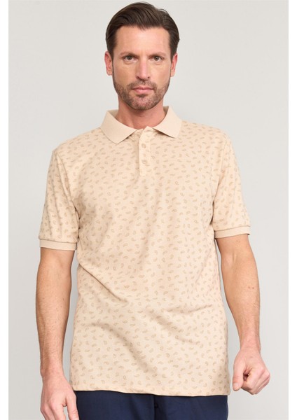 Çetinkaya Mentality 4137 Polo Yaka Rejenere Pike Metraj Baskı Regular T-Shirt Vizon