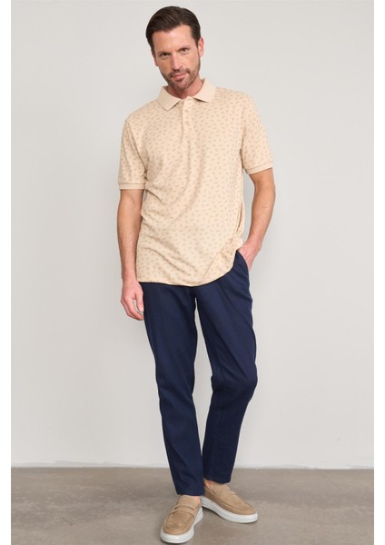 Çetinkaya Mentality 4137 Polo Yaka Rejenere Pike Metraj Baskı Regular T-Shirt Vizon