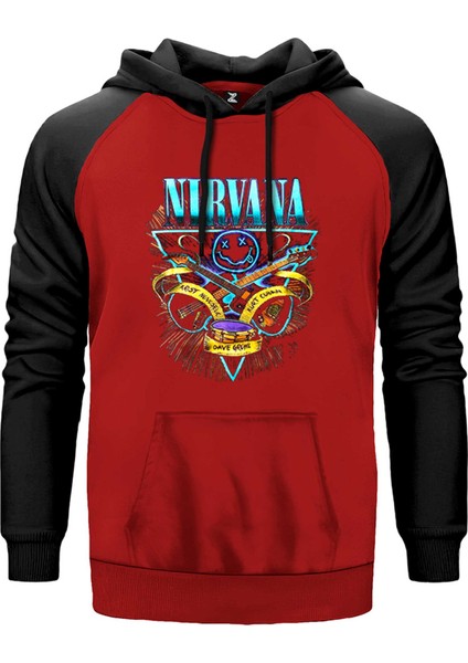 Nirvana Poster Kırmızı Renk Reglan Kol Kapşonlu Sweatshirt
