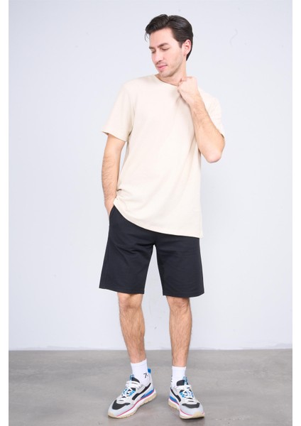 Çetinkaya Mentality 3923 Bisiklet Yaka Petek Örme Regular T-Shirt Vizon