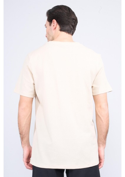 Çetinkaya Mentality 3923 Bisiklet Yaka Petek Örme Regular T-Shirt Vizon