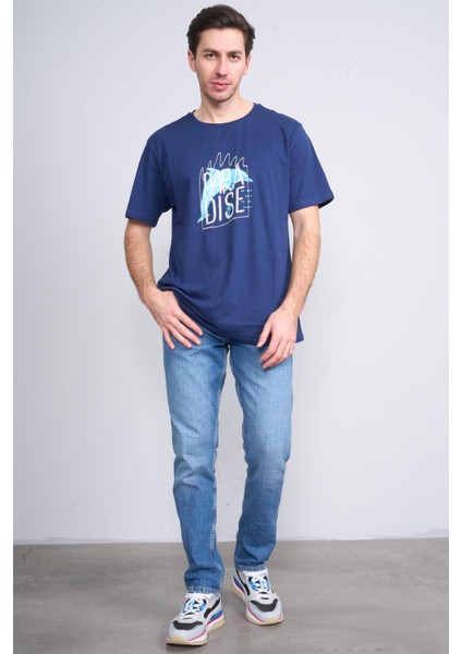 Çetinkaya Chester Polo 3836 Bisiklet Yaka 30/1 Penye Regular Baskılı T-Shirt Açık Lacivert fiyatları