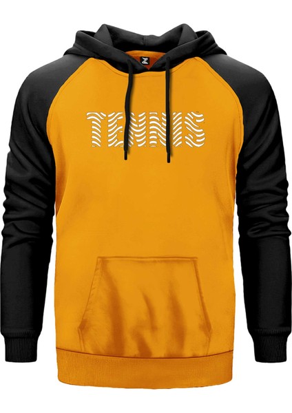 Tennis Text Sarı Renk Reglan Kol Kapşonlu Sweatshirt