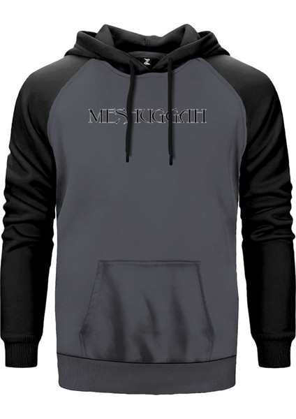 Meshuggah Logo Text Gri Renk Reglan Kol Kapşonlu Sweatshirt