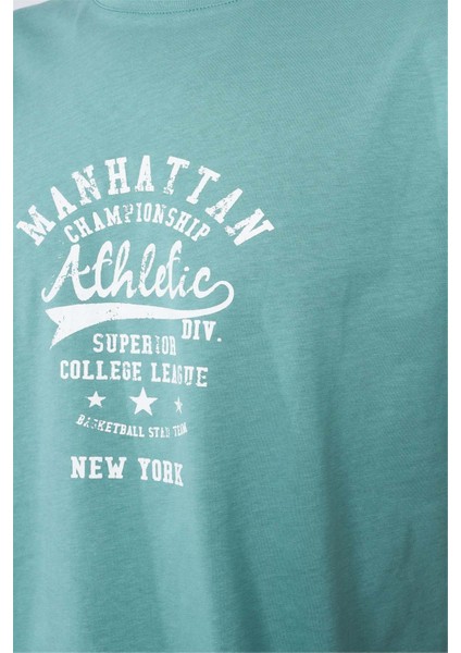 Çetinkaya Mentality 3804 Bisiklet Yaka Penye Regular Baskılı T-Shirt Mavi Yeşil