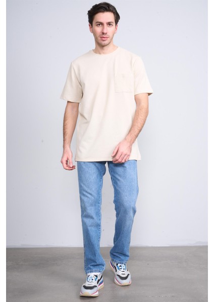 Çetinkaya Mentality 3414 Bisiklet Yaka Petek Örme Regular Cepli T-Shirt Vizon