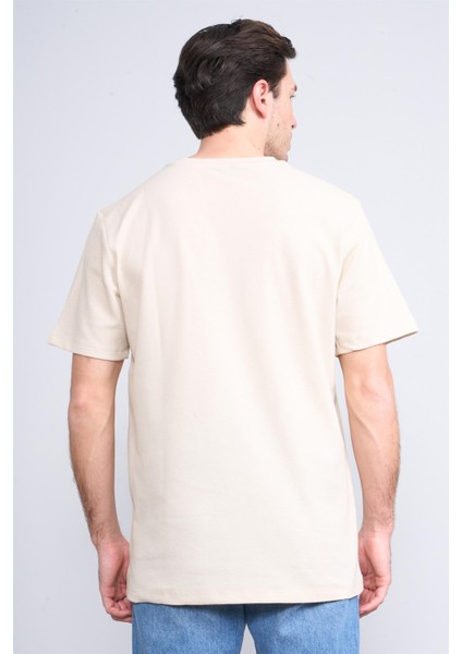 Çetinkaya Mentality 3414 Bisiklet Yaka Petek Örme Regular Cepli T-Shirt Vizon