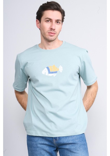 Çetinkaya Chester Polo 3834 Bisiklet Yaka 30/1 Penye Regular Baskılı T-Shirt Eski Yeşil