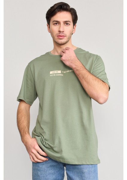 Çetinkaya Mentality 3741 Bisiklet Yaka Penye Regular Baskılı Tshirt Haki