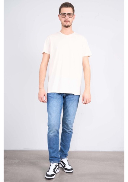 Çetinkaya Mentality 2772V -S V Yaka Basic T-Shirt Koyu Krem