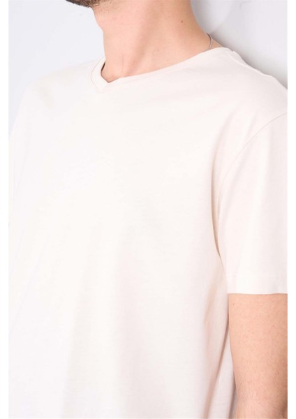 Çetinkaya Mentality 2772V -S V Yaka Basic T-Shirt Koyu Krem