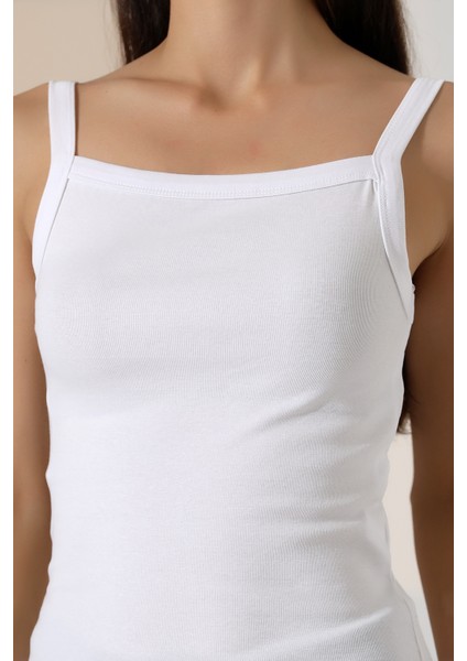 Ribana Kumaş Kare Yaka Kalın Askılı Biyeli Basic Kadın Atlet T-Shirt 22018 Beyaz fiyatları