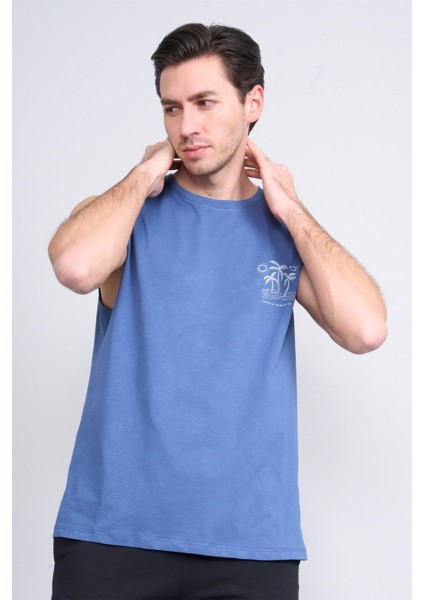 Çetinkaya Mentality 3882 Bisiklet Yaka 30/1 Penye Regular Baskılı Atlet Indigo