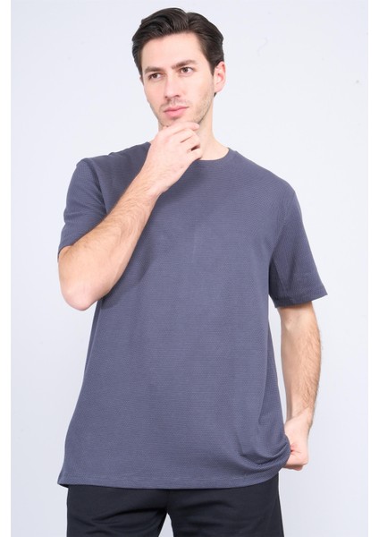 Çetinkaya Mentality 3923 Bisiklet Yaka Petek Örme Regular T-Shirt Koyu Gri