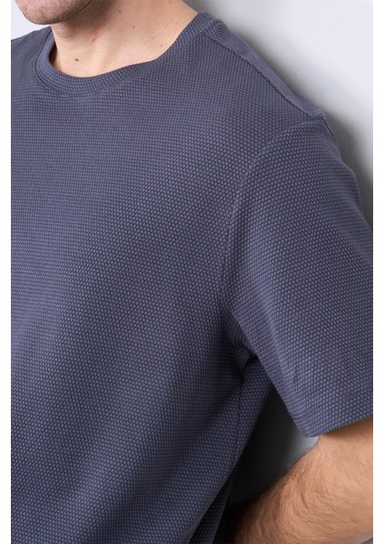 Çetinkaya Mentality 3923 Bisiklet Yaka Petek Örme Regular T-Shirt Koyu Gri