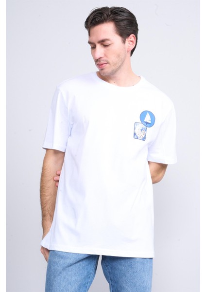 Çetinkaya Chester Polo 3858 Bisiklet Yaka 30/1 Penye Regular Baskılı T-Shirt Beyaz