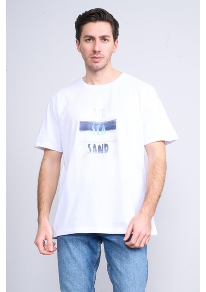 Çetinkaya Chester Polo 3867 Bisiklet Yaka 30/1 Penye Regular Baskılı T-Shirt Beyaz