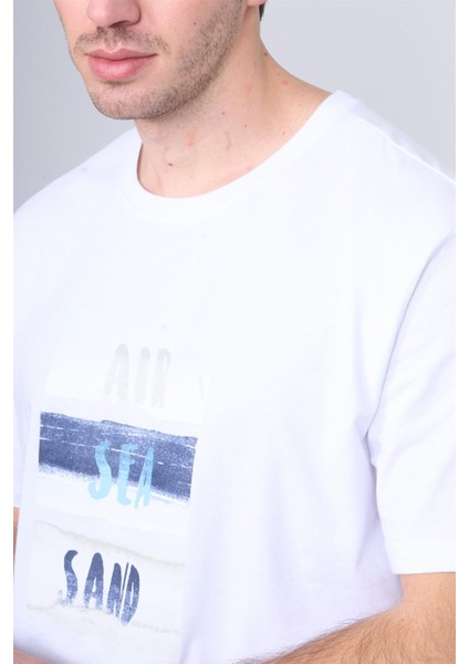 Çetinkaya Chester Polo 3867 Bisiklet Yaka 30/1 Penye Regular Baskılı T-Shirt Beyaz modelleri