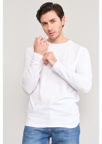 Çetinkaya Mentality 4199 Bisiklet Yaka Uzun Kol Süprem Slimfit Body Beyaz