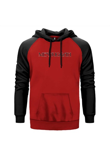 Meshuggah Logo Text Kırmızı Renk Reglan Kol Kapşonlu Sweatshirt