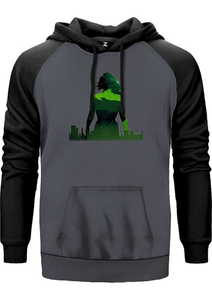 She Hulk City Gri Renk Reglan Kol Kapşonlu Sweatshirt