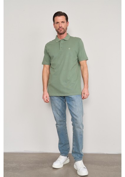 2742-L Erkek Polo Yaka Pike T-Shirt Haki %100 Pamuk