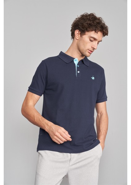 3047-L Erkek Polo Yaka Penye Pike T-Shirt Lacivert
