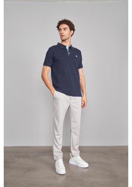 3047-L Erkek Polo Yaka Penye Pike T-Shirt Lacivert modelleri