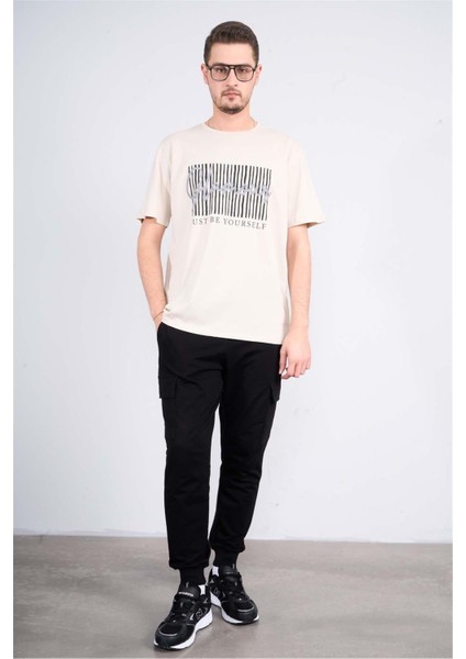 Çetinkaya Mentality 3699 Bisiklet Yaka Penye Regular Baskılı Tshirt Vizon