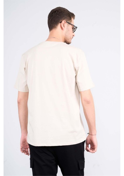 Çetinkaya Mentality 3699 Bisiklet Yaka Penye Regular Baskılı Tshirt Vizon