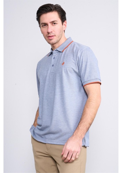 3939 Erkek Polo Yaka 1-1 Pike T-Shirt Mavi