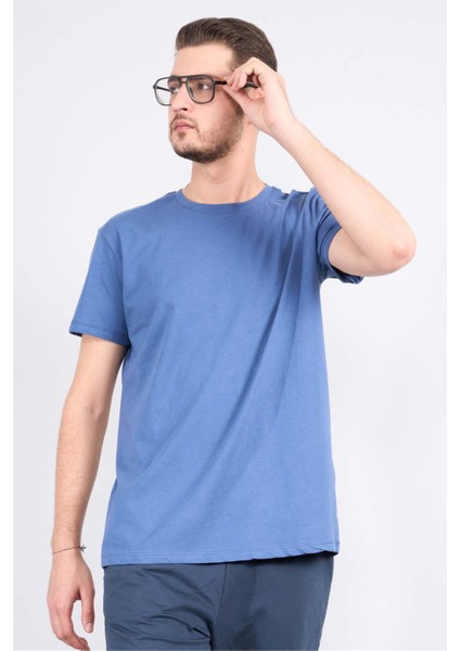 Çetinkaya Mentality 2772B Bisiklet Yaka Süprem Slim Fit Indigo T-Shirt