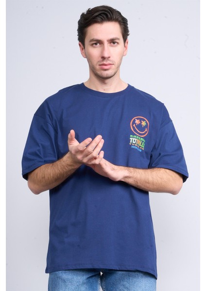 Çetinkaya Chester Polo 3847 Bisiklet Yaka Penye Regular Baskılı T-Shirt Açık Lacivert