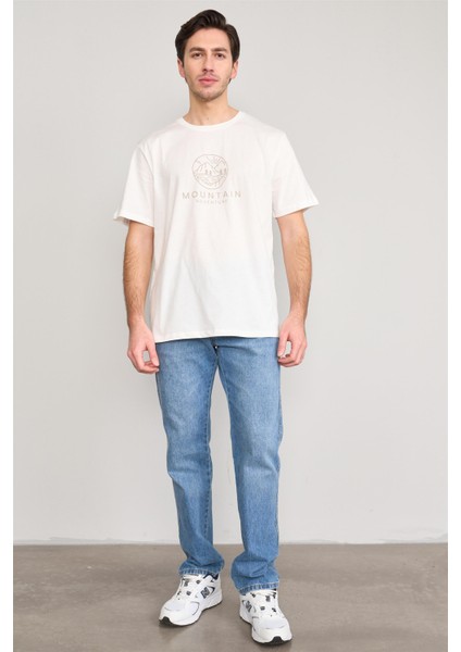 Çetinkaya Mentality 3721 Bisiklet Yaka Penye Regular Baskılı Tshirt Krem fiyatları