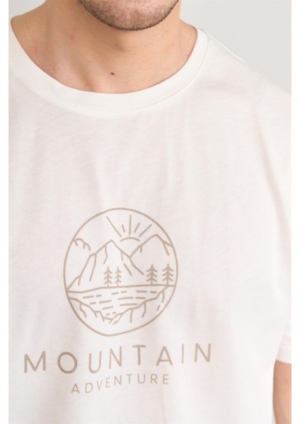 Çetinkaya Mentality 3721 Bisiklet Yaka Penye Regular Baskılı Tshirt Krem modelleri