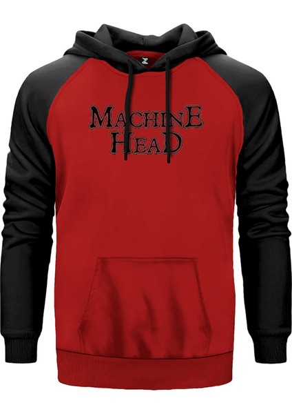 Machine Head Text Kırmızı Renk Reglan Kol Kapşonlu Sweatshirt