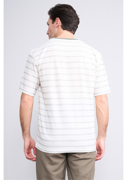 3871 Erkek Bisiklet Yaka 30/1 Jakarlı T-Shirt Krem fırsatları