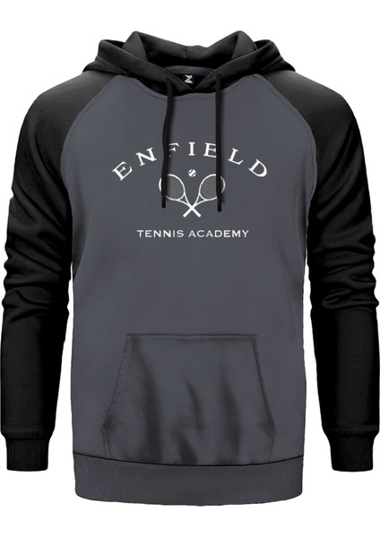 Tennis Academy Enfield Gri Renk Reglan Kol Kapşonlu Sweatshirt