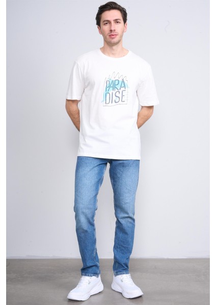 Çetinkaya Chester Polo 3836 Bisiklet Yaka 30/1 Penye Regular Baskılı T-Shirt Krem fiyatları